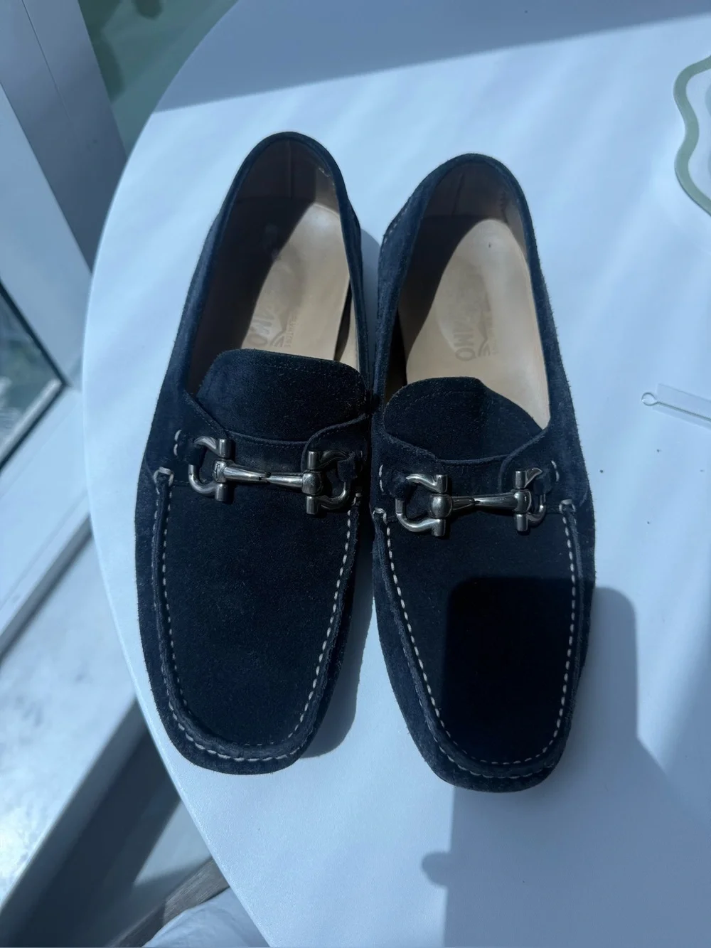 Salvatore Ferragamo Navy Suede Horsebit Loafers